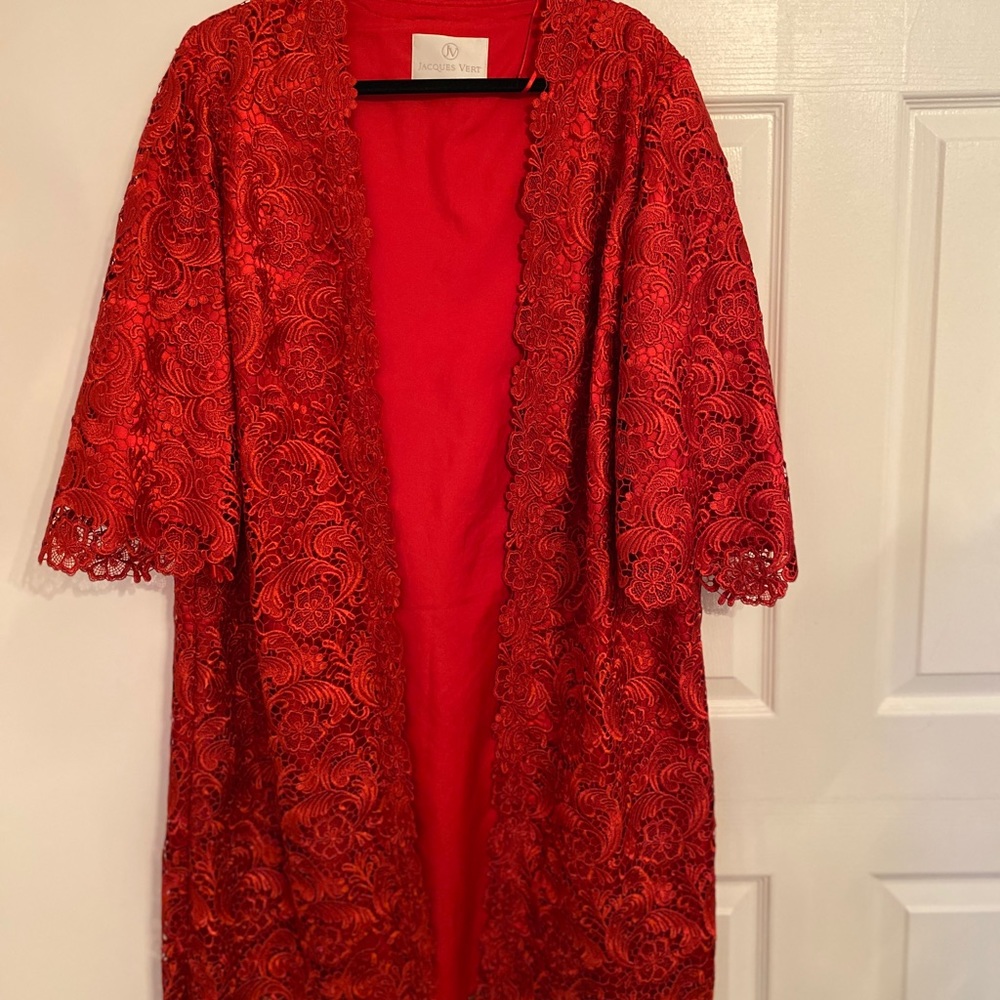 Jaques Vert Red Opulent Lace Dress Coat